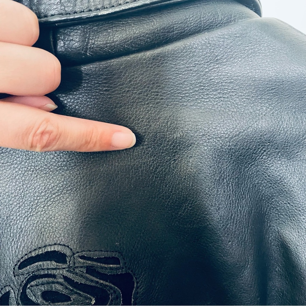 Vintage Genuine Black Leather Rose Cutout Boho Fringe Motorcycle Jacket Medium - Picture 10 of 13